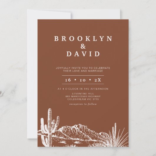 ミニマリストBoho Terracotta西結婚砂漠 招待状 (正面)