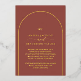 ミニマリストBoho Terracotta Arch 結婚's 箔招待状