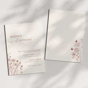 ミニマリストBoho Terracotta Wildflower 結婚's 招待状