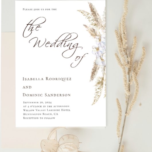 ミニマリストBoho Water colorパンパスグラス結婚ズ 招待状