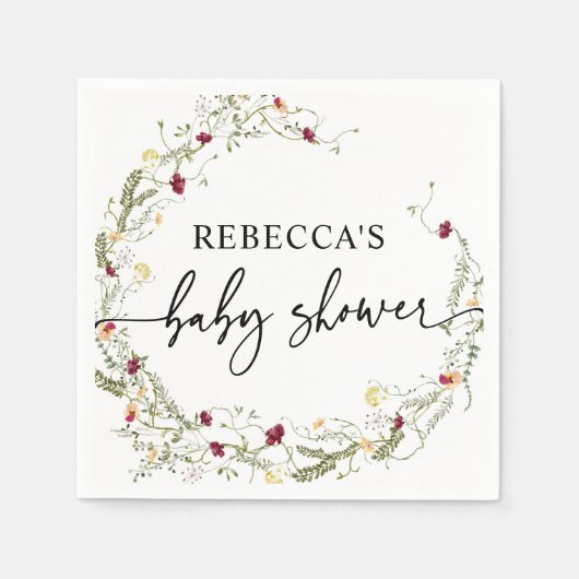 ミニマリストBoho Wildflower緑のベビーシャワー スタンダードカクテルナプキン (正面)