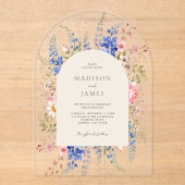 ミニマリストBoho Wildflower 結婚フローラ アクリル招待状 (正面)