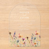 ミニマリストBoho Wildflower 結婚フローラ アクリル招待状 (正面)