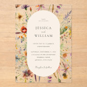 ミニマリストBoho Wildflower 結婚フローラ アクリル招待状 (正面)
