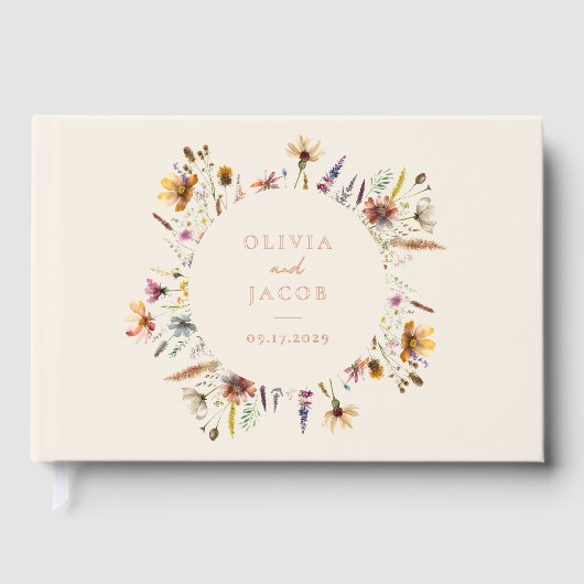 ミニマリストBoho Wildflower 結婚フローラ ゲストブック (正面)