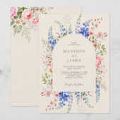 ミニマリストBoho Wildflower 結婚フローラ 招待状 (正面/裏面)