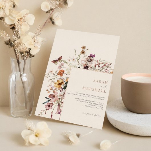 ミニマリストBoho Wildflower 結婚フローラ 箔招待状