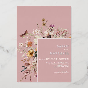 ミニマリストBoho Wildflower 結婚フローラ 箔招待状