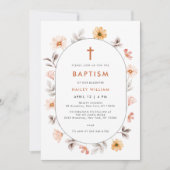 ミニマリストBoho Wildflower Frame Cross Baptism 招待状 (正面)
