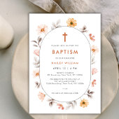 ミニマリストBoho Wildflower Frame Cross Baptism 招待状