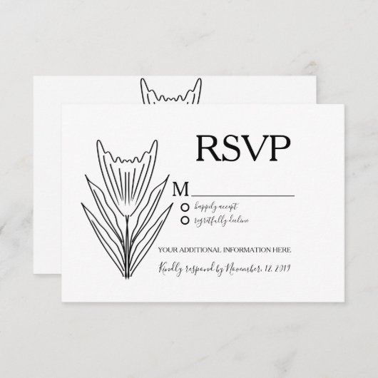 ミニマリストBotanyフローララインアートウェディングRSVP 招待状 (正面/裏面)