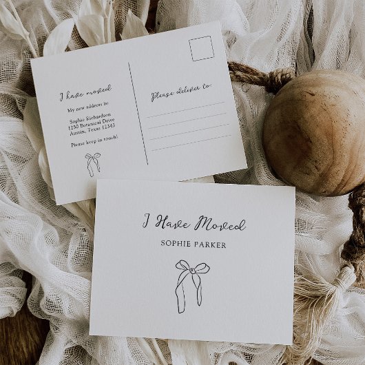 ミニマリストBow Black and White Moving Announcement ポストカード