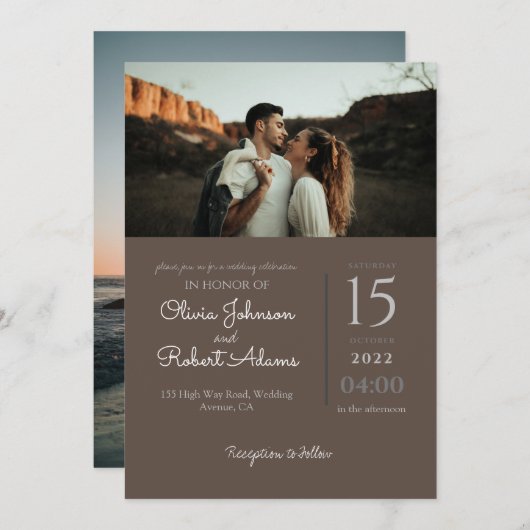 ミニマリストBrown 2結婚写真 招待状 (正面/裏面)