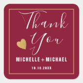 ミニマリストBurgundyと金ゴールド結婚の感謝 スクエアシール (正面)