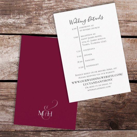 ミニマリストBurgundyシンプル詳細タイムラインシンプル エンクロージャーカード