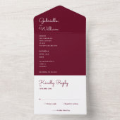 ミニマリストBurgundyスクリプト結婚モノグラム オールインワン招待状 (内側)