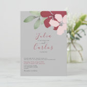 ミニマリストBurgundyフローラ結婚式の招待 招待状 (スタンド正面)