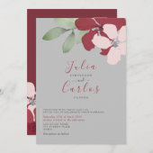 ミニマリストBurgundyフローラ結婚式の招待 招待状 (正面/裏面)