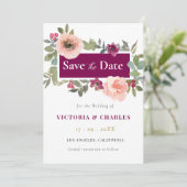 ミニマリストBurgundy Waterカラー結婚フローラ セーブザデート (スタンド正面)