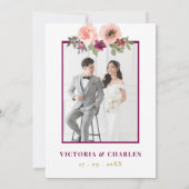 ミニマリストBurgundy Waterカラー結婚フローラ セーブザデート (裏面)