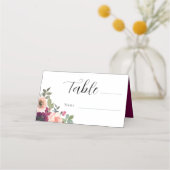 ミニマリストBurgundy Waterカラー結婚フローラ プレイスカード (正面)