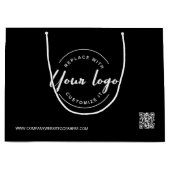 ミニマリストBusinessロゴQRコードカスタムブラック ラージペーパーバッグ (正面)