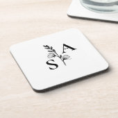 ミニマリストBWモノグラム ワイルドフラワー ウェディング コースター (左側)