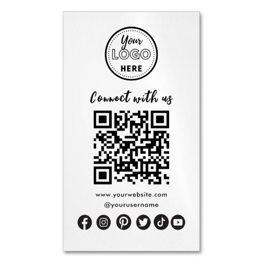 ミニマリストConnect With UsソーシャルメディアQRコード マグネット名刺 (正面縦)