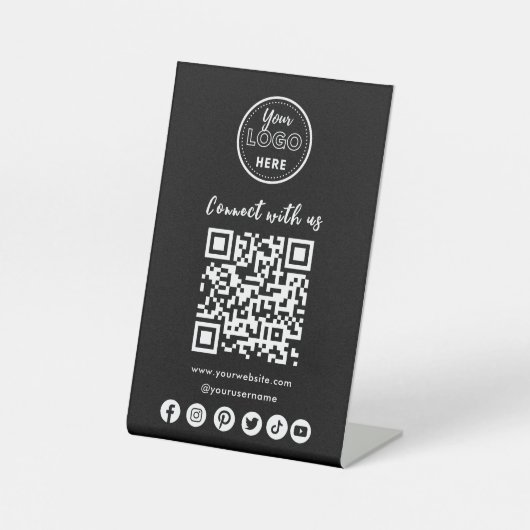 ミニマリストConnect With UsソーシャルメディアQRコード 台座サイン (正面)