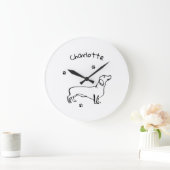 ミニマリストDachshund Art – あなたのテキスト、あなたのスタイル ラージ壁時計 (ホーム)