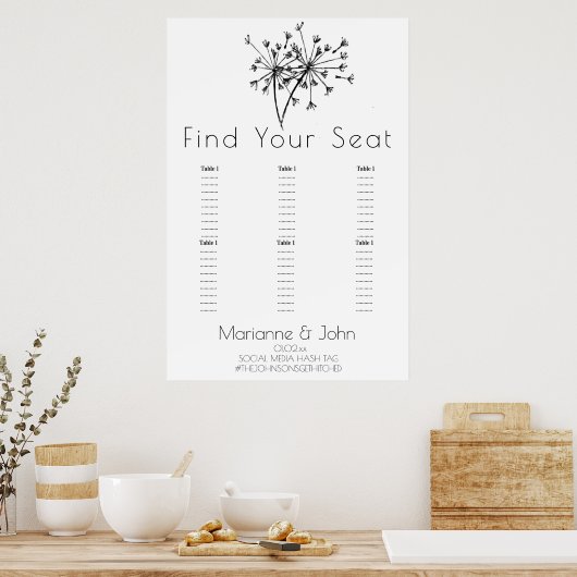 ミニマリストDandelionロ結婚ゴの座席表 ポスター (キッチン)
