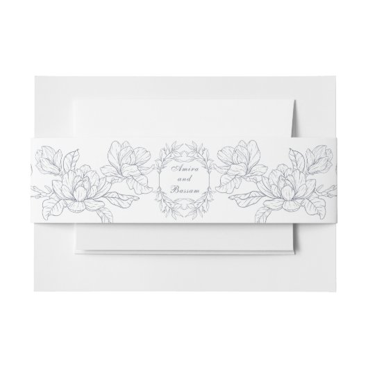 ミニマリストdusty blue Magnoliaフローラ 招待状ベリーバンド (正面例)