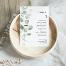 ミニマリストEucalyptusテーブル番号1シーティングチャート