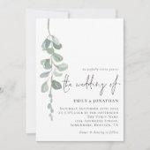ミニマリストEucalyptus手書き結婚スクリプト 招待状 (正面)