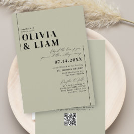 ミニマリストGreen Sage All One RSVP QRコード結婚s 招待状