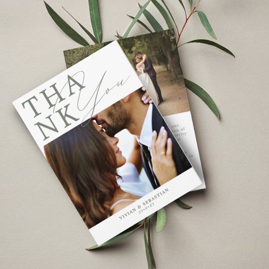 ミニマリストGreen Sage Script 結婚's サンキューカード