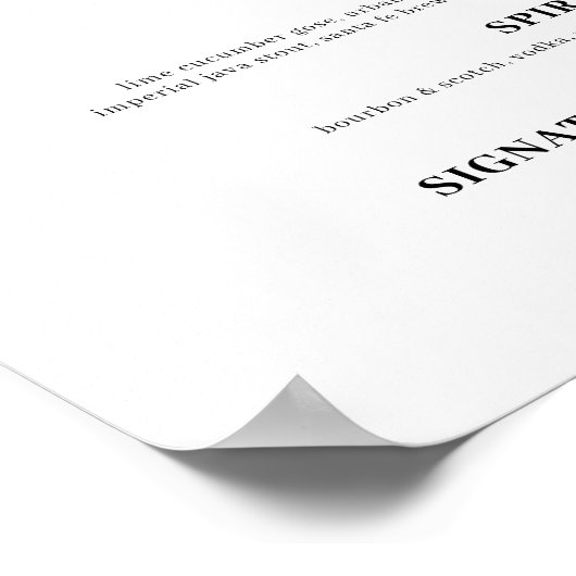 ミニマリストHandscript結婚のドリンクバーメニュー ポスター (角)