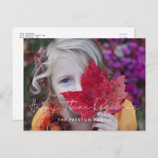 ミニマリストHappy Thanksgiving家族の写真 ポストカード (正面/裏面)