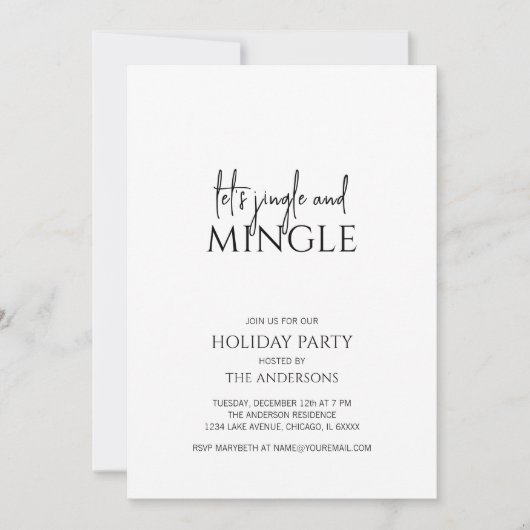 ミニマリストJingle & Mingleホリデーパーティークリスマス 招待状 (正面)