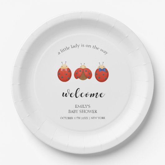 ミニマリストLadybug家族赤ちゃんシャワーへようこそ ペーパープレート (正面)