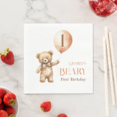 ミニマリストLittle Bear Beige Beary 1st Birthday スタンダードランチョンナプキン (インサイチュ)