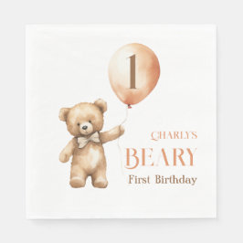 ミニマリストLittle Bear Beige Beary 1st Birthday スタンダードランチョンナプキン