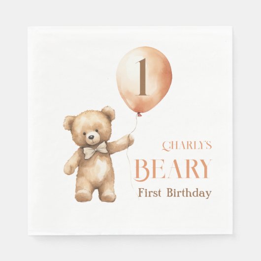 ミニマリストLittle Bear Beige Beary 1st Birthday スタンダードランチョンナプキン (正面)