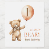 ミニマリストLittle Bear Beige Beary 1st Birthday ワインラベル (シングルラベル)