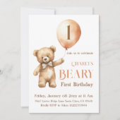 ミニマリストLittle Bear Beige Beary 1st Birthday 招待状 (正面)