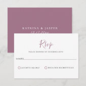 ミニマリストMauve PurpleウェディングRSVPカード 出欠カード (正面/裏面)