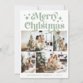 ミニマリストMerry Christmas 4フォトレトログリーン シーズンカード (正面)