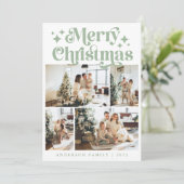 ミニマリストMerry Christmas 4フォトレトログリーン シーズンカード (スタンド正面)