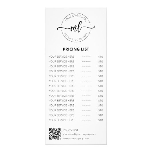 ミニマリストMonogramビジネスロゴ価格表 ラックカード (正面)