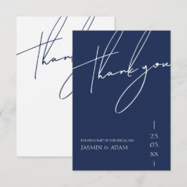 ミニマリストNavy Blueスクリプトタイポグラフィ結婚ズ サンキューカード
